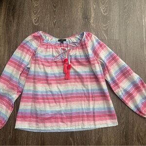 J. Crew Pink and Blue Blouse with Elastic Neckline